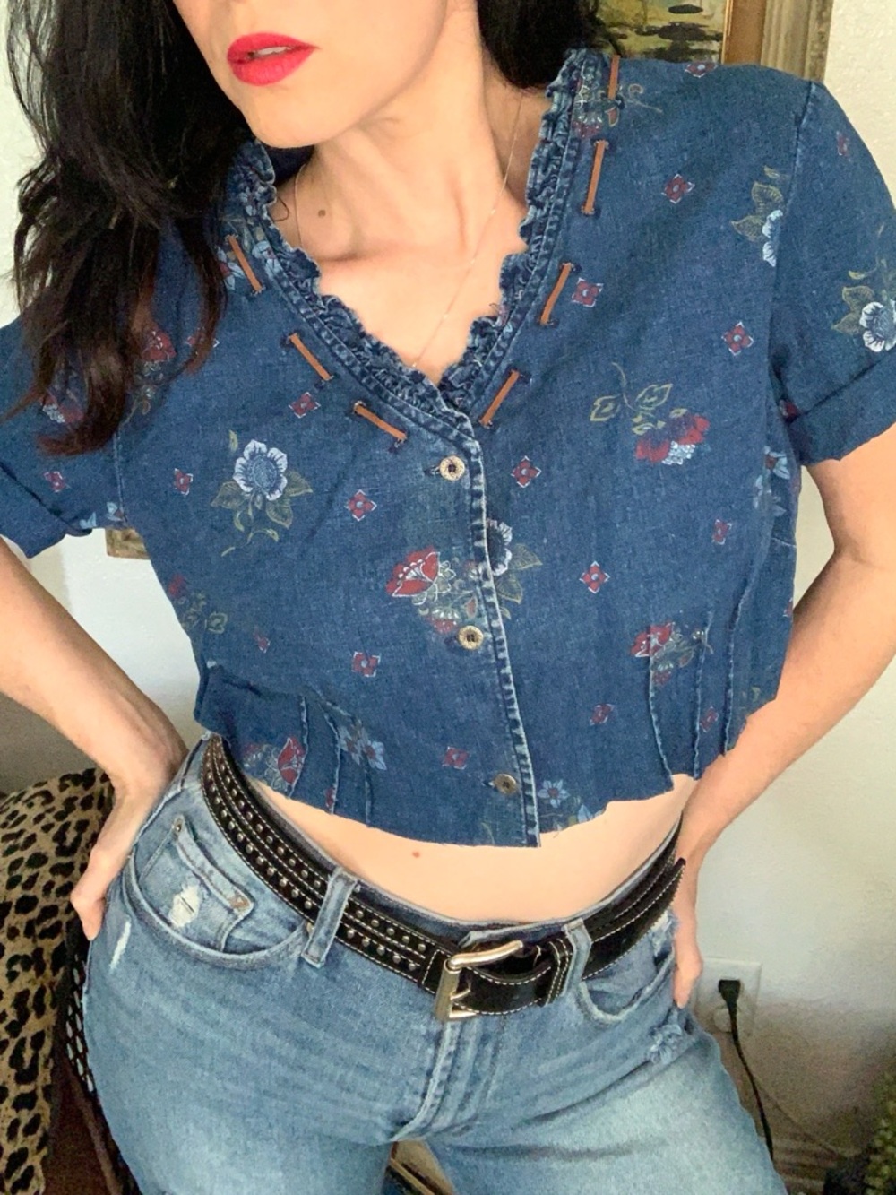 Vintage Requirements Blue Floral Denim Crop Top